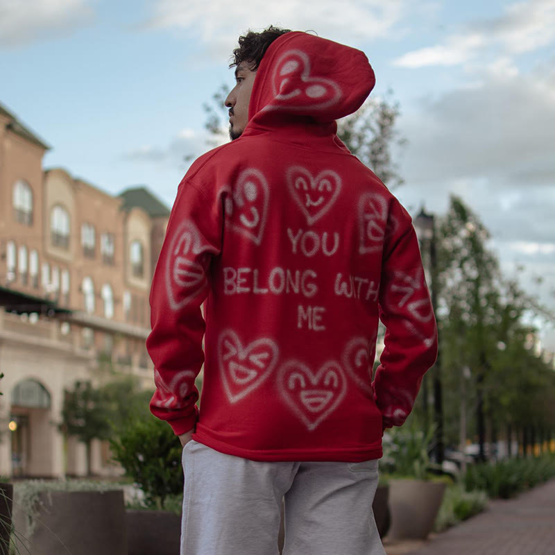 You Belong With Me Heart Print Zip Up Hoodie