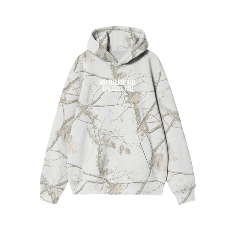 Vintage Camo MOTHERHOOD HALLELUJAH Graphic Print Causal Hoodie - Beige Branch Camo - US32-34(5XL) - image 8