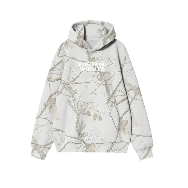 Vintage Camo MOTHERHOOD HALLELUJAH Graphic Print Causal Hoodie - Beige Branch Camo - US32-34(5XL) - image 8