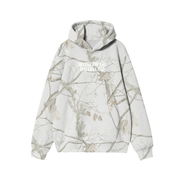 Vintage Camo MOTHERHOOD HALLELUJAH Graphic Print Causal Hoodie - Beige Branch Camo - US32-34(5XL) - image 8