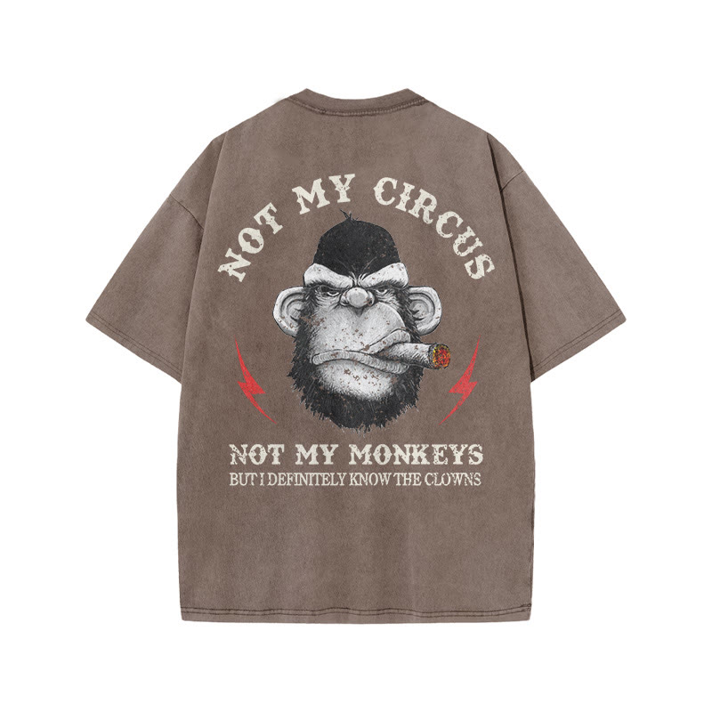 Gym 100% Cotton Not My Circus Print Acid Washed T-shirt - Coffee - US20-22(3XL) - image 5