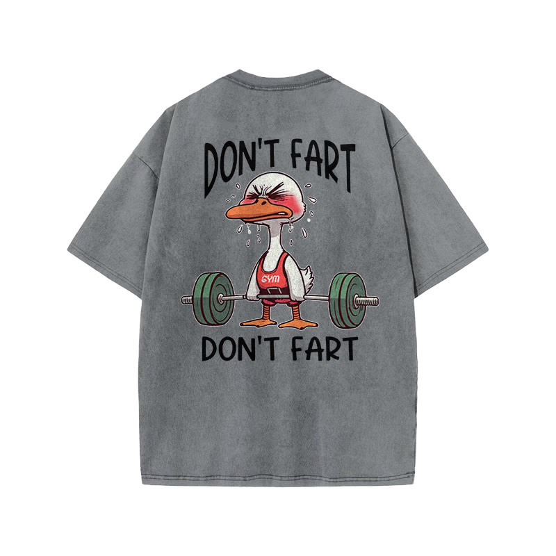 100% Cotton DON'T FART Gym Print Acid Washed T-shirt - Grey - US20-22(3XL) - image 4