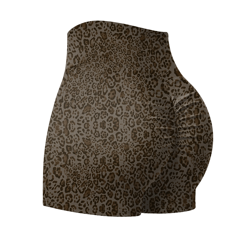 Wild Muse High Waisted Leopard Print Sculpting Yoga Shorts - Coffee - 4XL - image 5