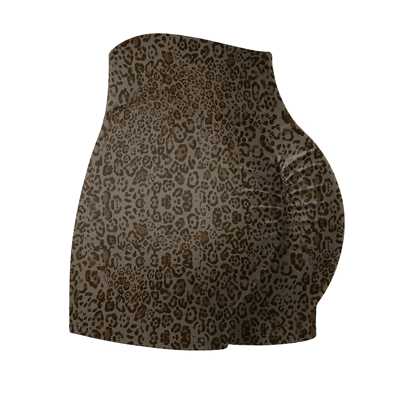 Wild Muse High Waisted Leopard Print Sculpting Yoga Shorts - Coffee - 4XL - image 5