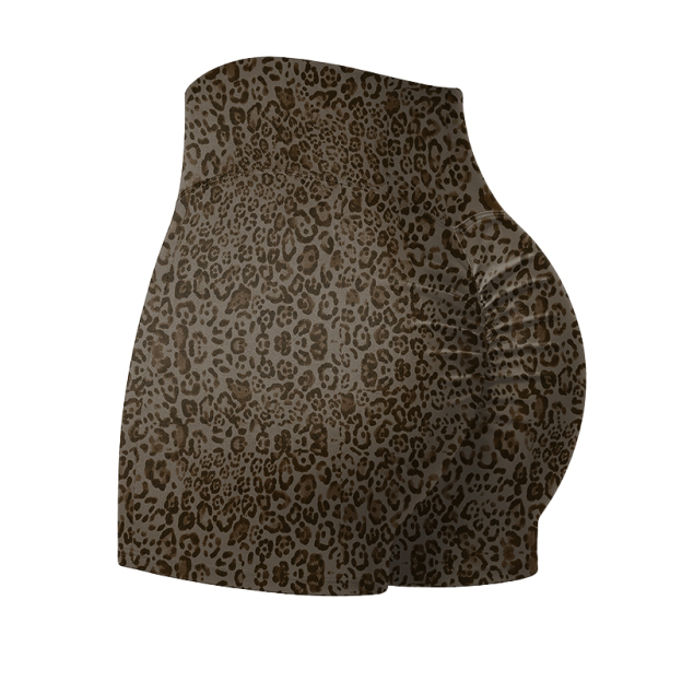 Wild Muse High Waisted Leopard Print Sculpting Yoga Shorts - Coffee - 4XL - image 5