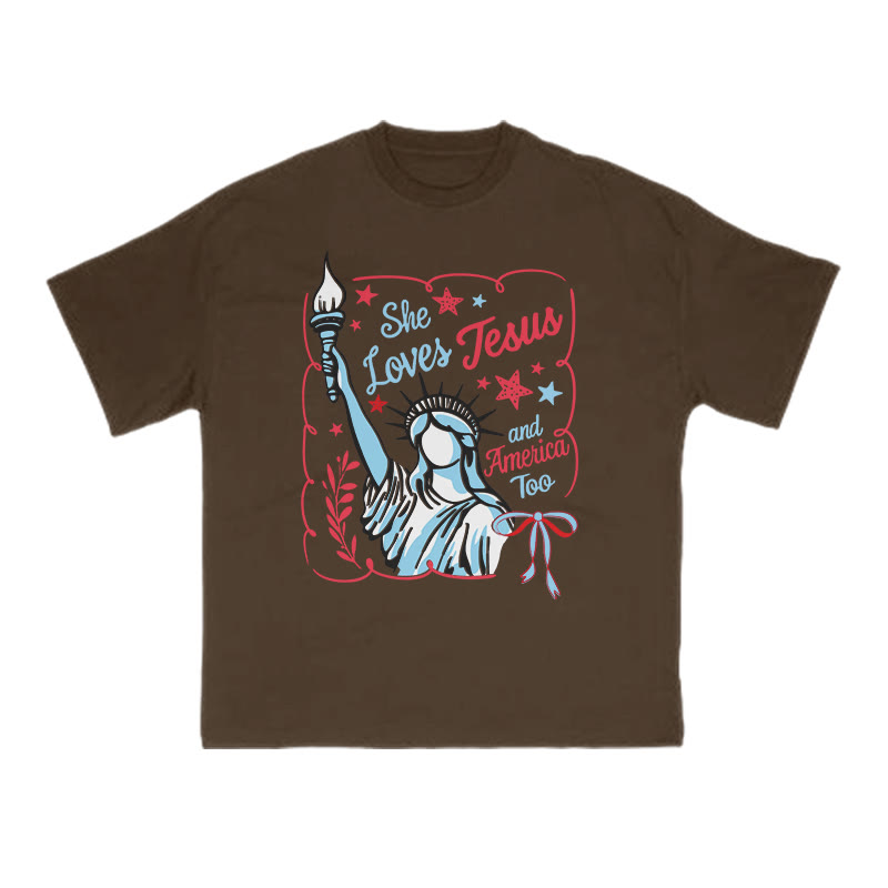 She Loves Jesus Print T-shirt - Coffee - US16-18(2XL) - image 6