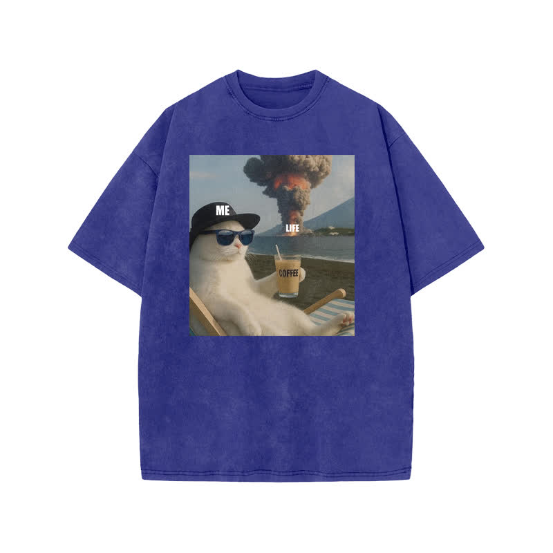 Unisex 100% Cotton Life Explosion Print Acid Washed T-shirt - Blue - US20-22(3XL) - image 8