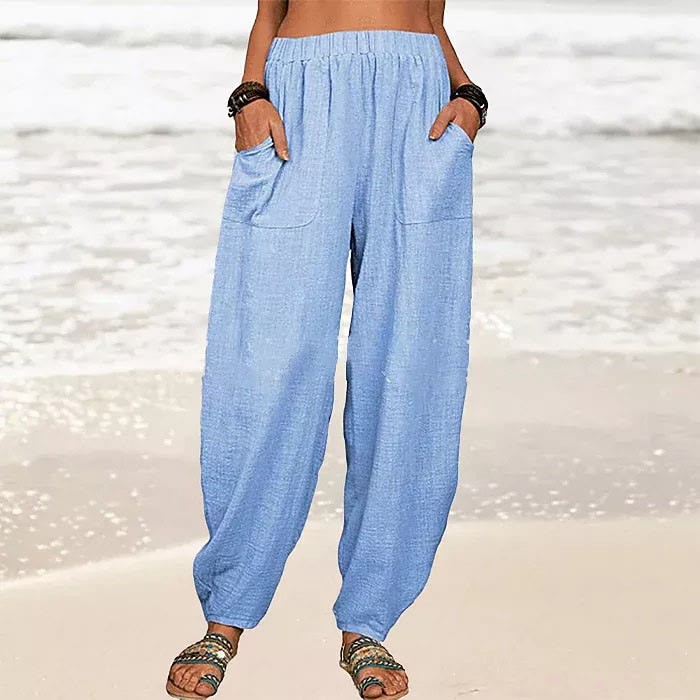Solid Color Casual Pocket Harem Pants - Sky Blue - 5XL - image 6