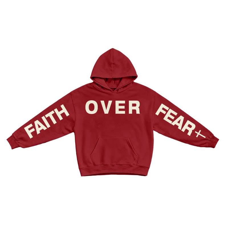 Faith Over Fear Creative Print Hoodie - Red - US16-18(2XL) - image 8