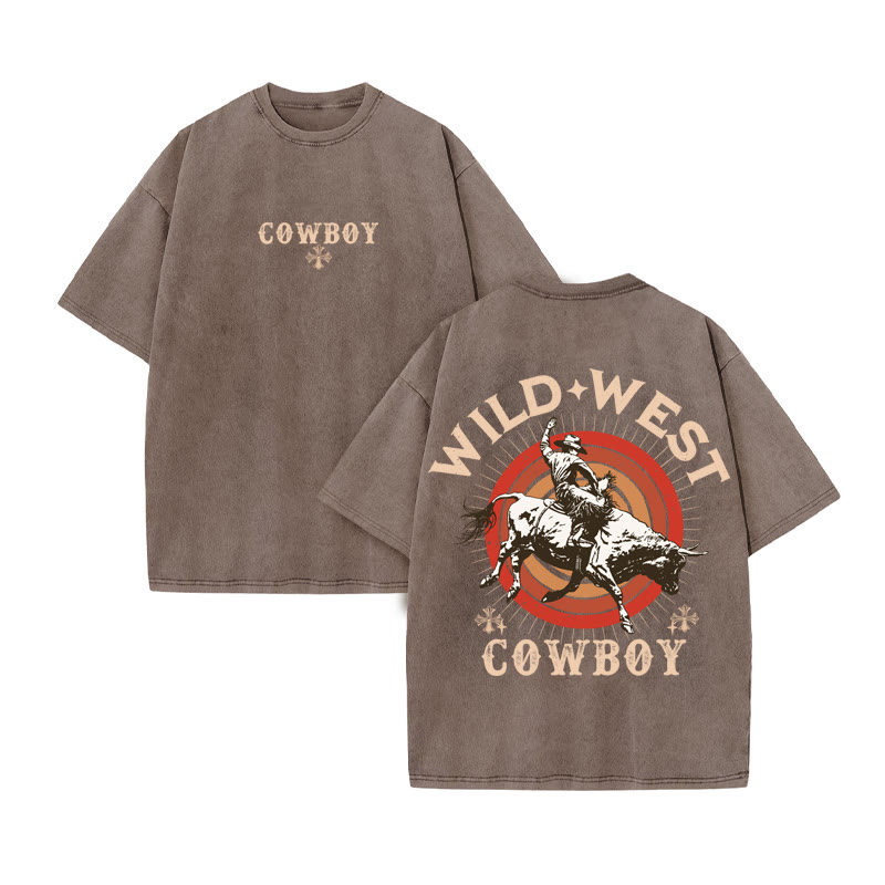 Unisex 100% Cotton Wild Western Style Print Acid Washed T-shirt