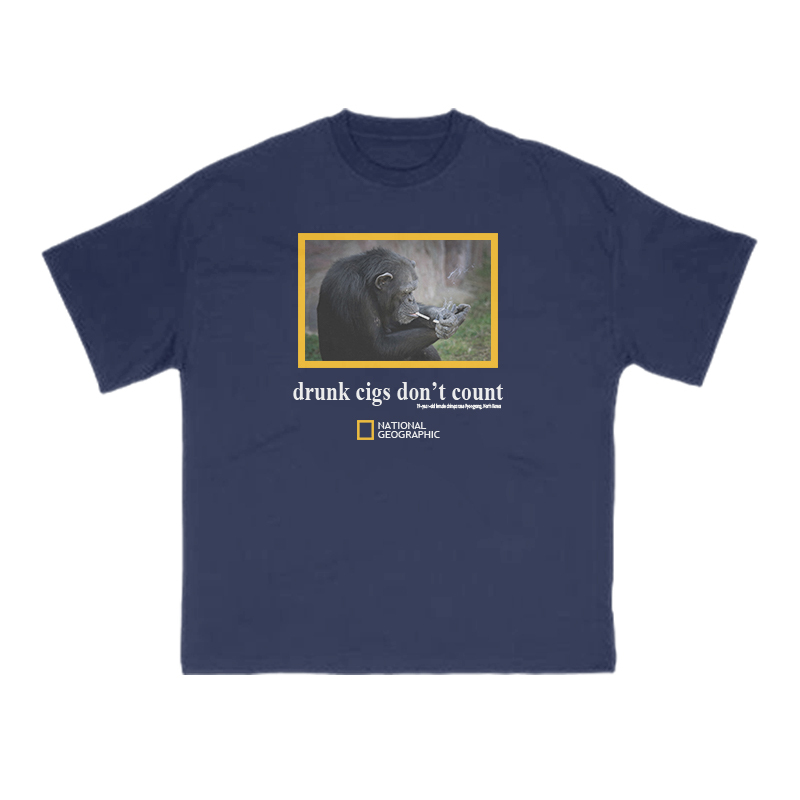 Drunk Cigs Don't Count Print T-shirt - Navy Blue - US16-18(2XL) - image 9
