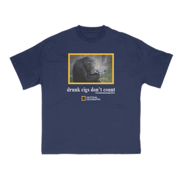 Drunk Cigs Don't Count Print T-shirt - Navy Blue - US16-18(2XL) - image 9