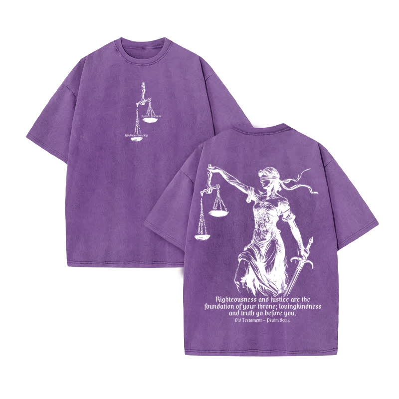 Unisex 100% Cotton Justice And Fairness Kindness And Honesty Print Acid Washed T-shirt - Purple - US20-22(3XL) - image 9