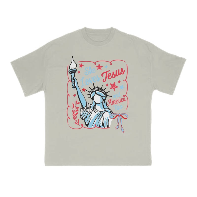 She Loves Jesus Print T-shirt - Warm Grey - US16-18(2XL) - image 4