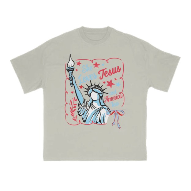 She Loves Jesus Print T-shirt - Warm Grey - US16-18(2XL) - image 4