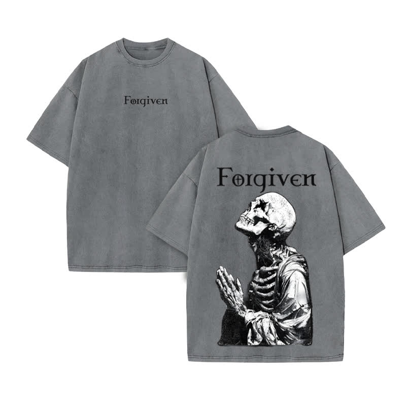 Unisex  Forgiven Print Acid Washed T-shirt - Grey - US20-22(3XL) - image 5