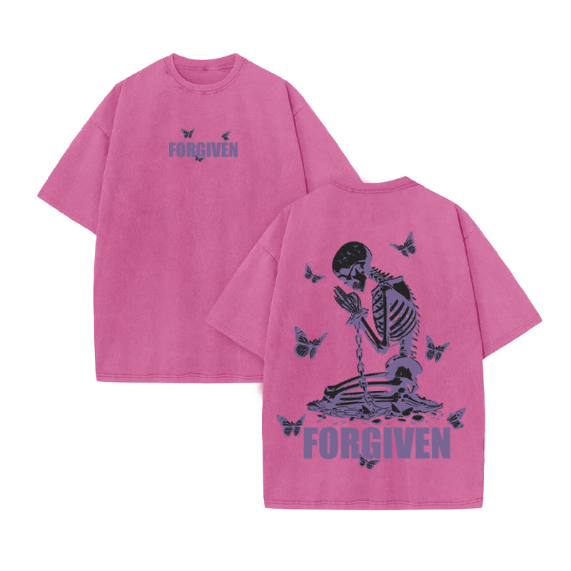 Unisex Forgiven Print Acid Washed T-shirt - Pink - US20-22(3XL) - image 4