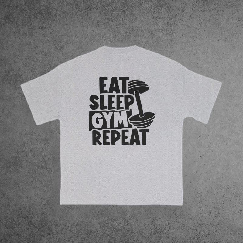 Gym 100% Cotton EAT SLEEP GYM REPEAT Print T-shirt - Grey - US16-18(2XL) - image 5