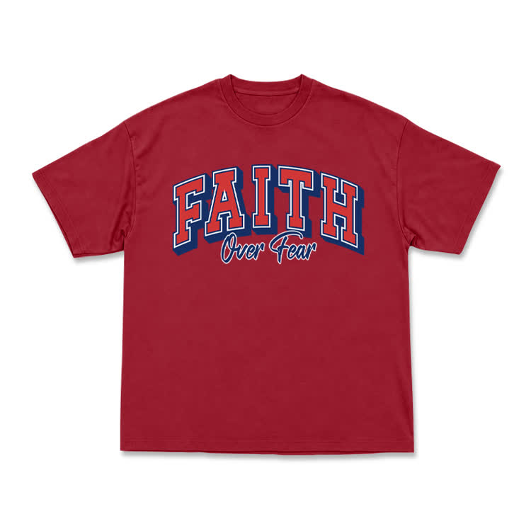 Vintage Faith Over Fear Classic T-Shirt - Red - US16-18(2XL) - image 3