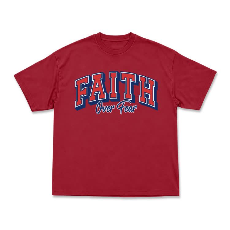 Vintage Faith Over Fear Classic T-Shirt - Red - US16-18(2XL) - image 3