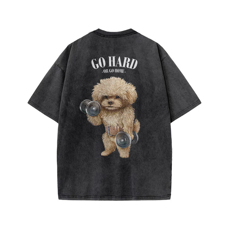 100% Cotton GO HARD Gym Print Acid Washed T-shirt - image 3