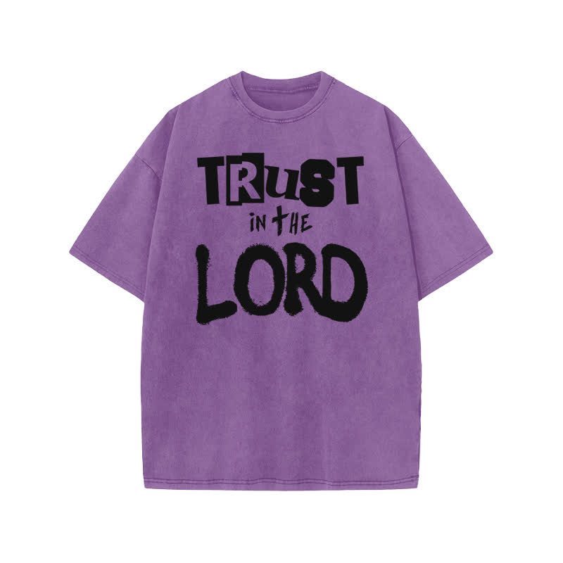 Unisex 100% Cotton Trust In The Lord Print Acid Washed T-shirt - Purple - US20-22(3XL) - image 9