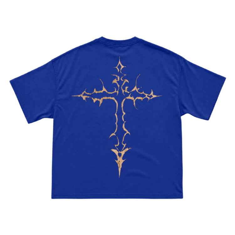 Gothic Thorn Cross Back Graphic T-Shirt - Blue - US16-18(2XL) - image 14