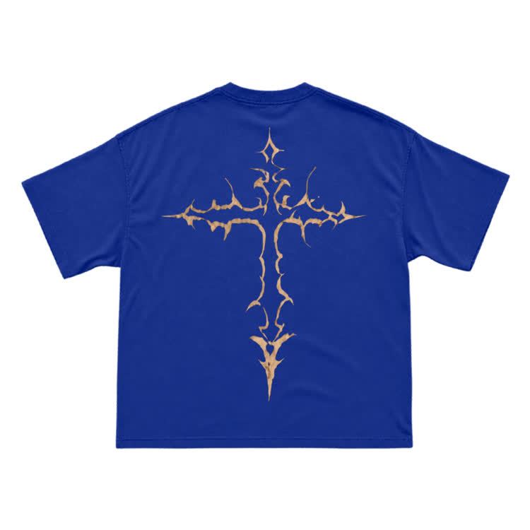 Gothic Thorn Cross Back Graphic T-Shirt - Blue - US16-18(2XL) - image 14