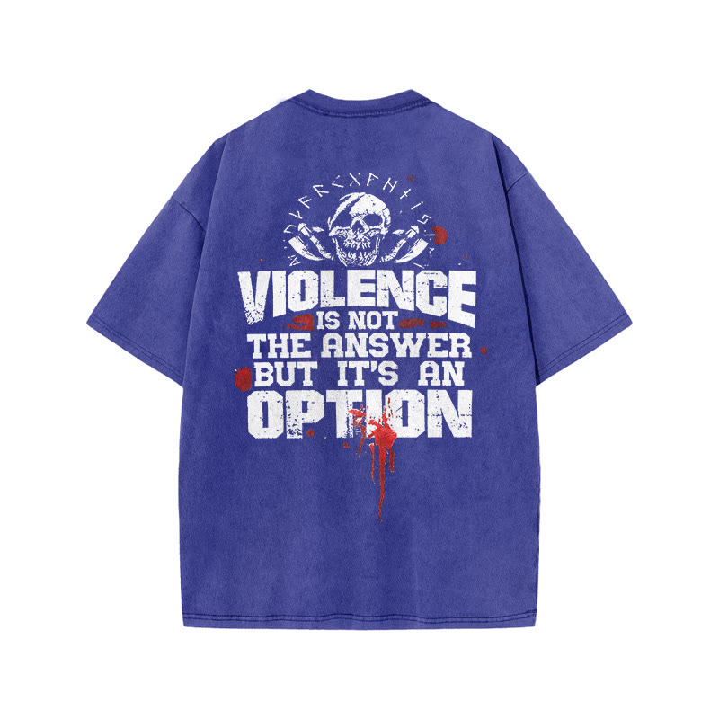 Gym 100% Cotton Vikings Violence Is Not The Answer Print Acid Washed T-shirt - Blue - US20-22(3XL) - image 6