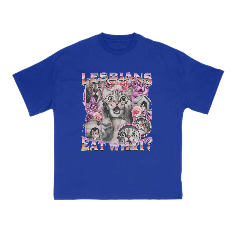 Terrified Cats Lesbians Eat What Print T-shirt - Blue - US16-18(2XL) - image 9