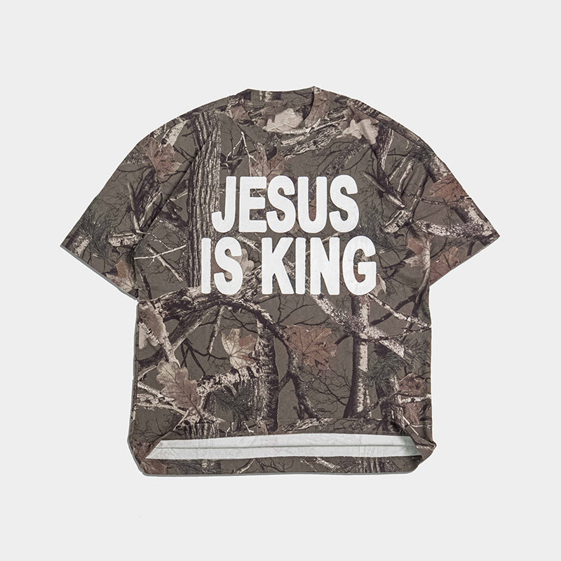 Unisex Jesus Is King Dead Leaves Print T-shirt