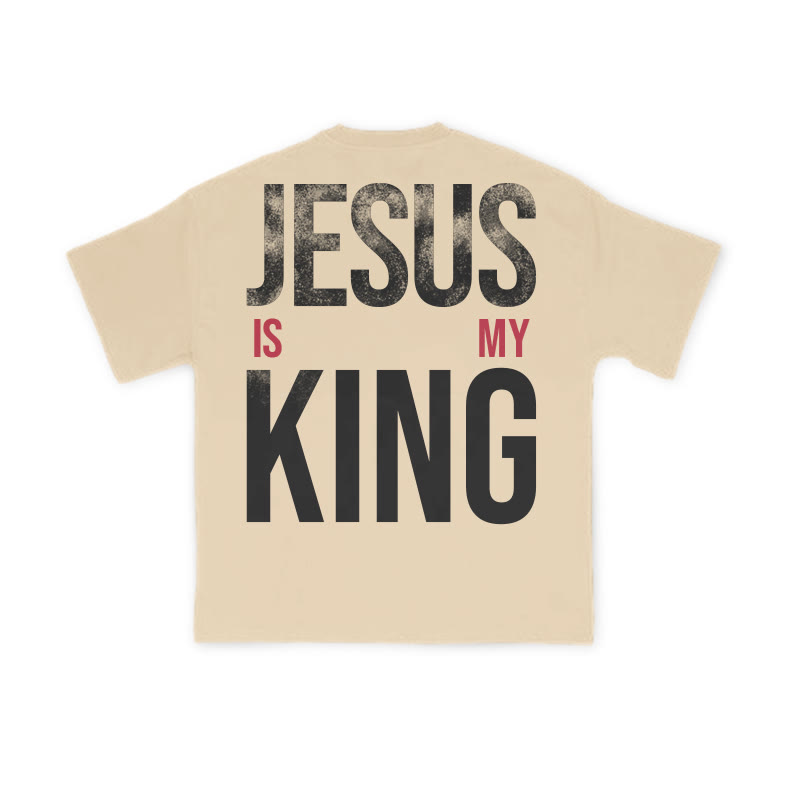 Jesus Is My King Distressed Print T-shirt - Apricot - US16-18(2XL) - image 6