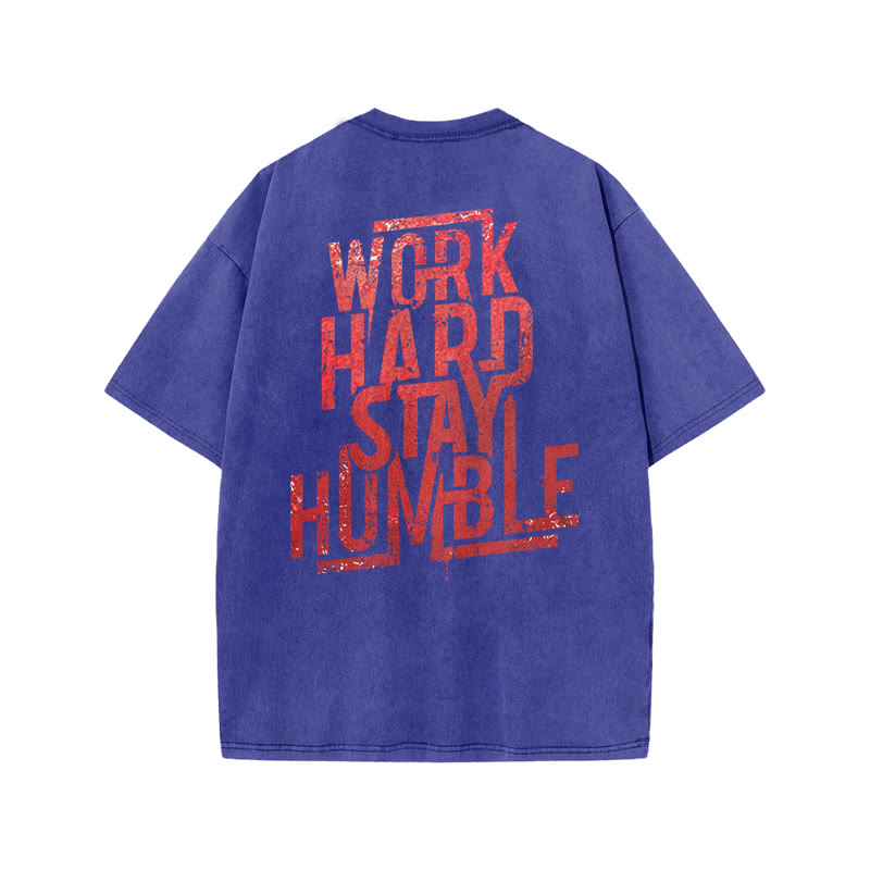 Gym 100% Cotton Work Hard Stay Humble Print Acid Washed T-shirt - Blue - US20-22(3XL) - image 7