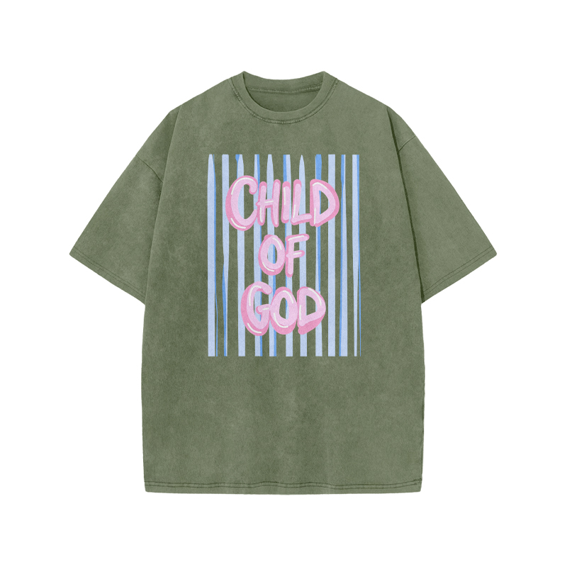 Child Of God Stripe Print Acid Washed T-shirt - Army Green - US20-22(3XL) - image 6