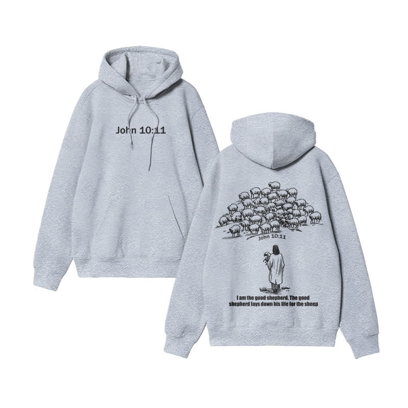 Unisex 100% Cotton John 10:11 Print hoodie - Grey - US16-18(2XL) - image 3