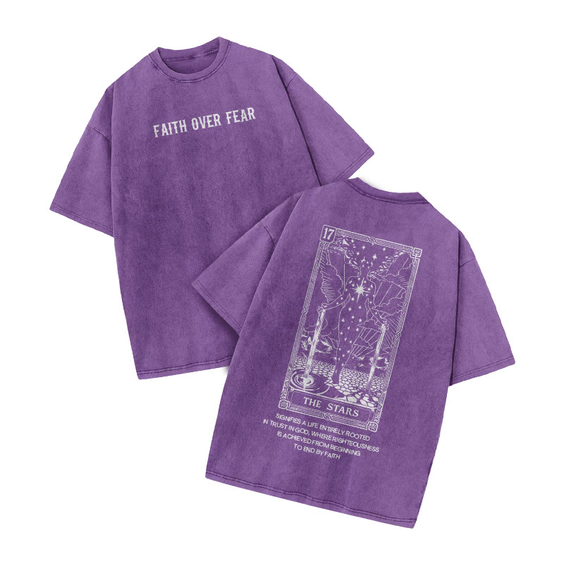 Faith Over Fear Tarot 17 The Star Print Acid Washed T-shirt - Purple - US20-22(3XL) - image 8