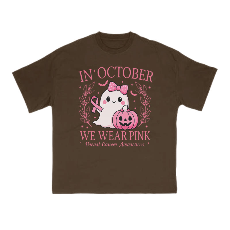 Unisex In October We Wear Pink Halloween Cancer Print T-shirt - Coffee - US16-18(2XL) - image 6
