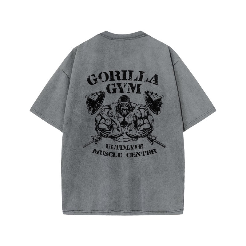 100% Cotton GORILLA GYM Gym Print Acid Washed T-shirt - Grey - US20-22(3XL) - image 5