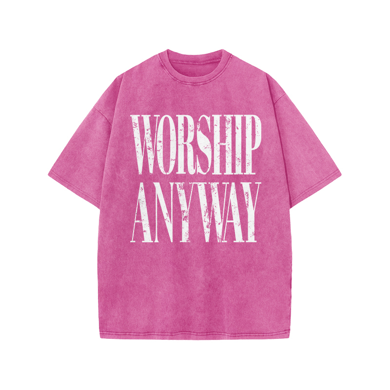 Vintage Worship Anyway Graphic Print Acid Washed T-Shirt - Pink - US20-22(3XL) - image 9