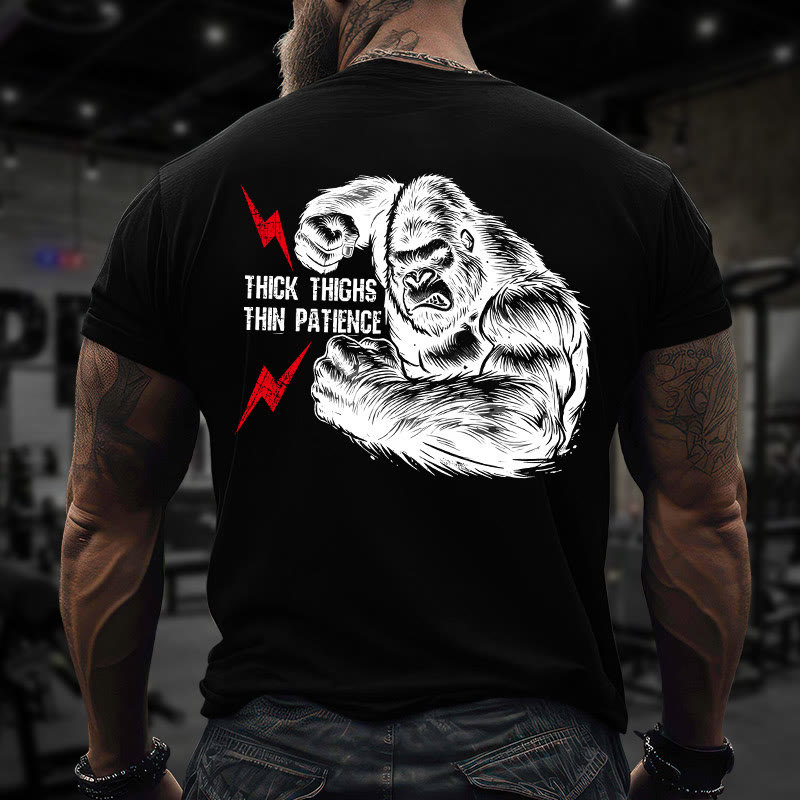 Gym 100% Cotton Thick Thighs Thin Patience Print T-shirt - image 4