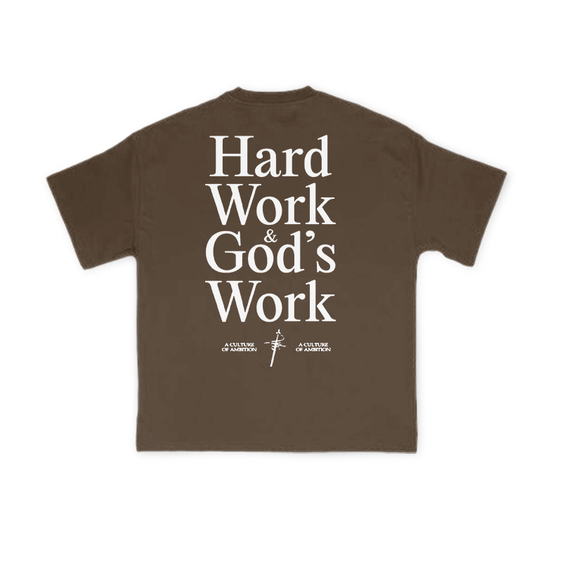 Hard Work & God’s Work Print T-shirt - Coffee - US16-18(2XL) - image 7