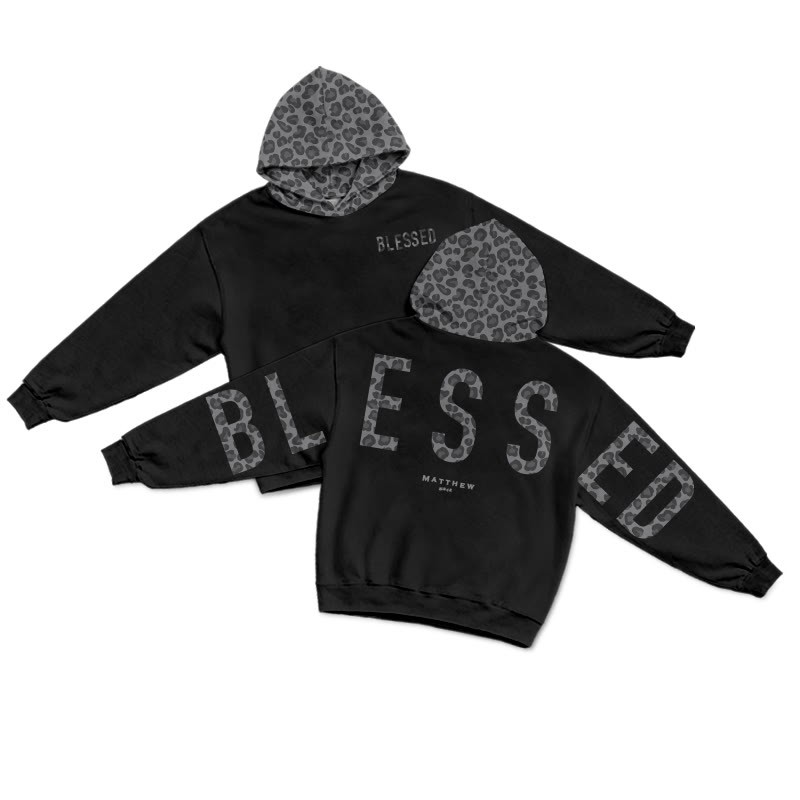 Blessed Matthew 5:3-12 Leopard Design Patchwork Print Causal Hoodie - Black-Grey - US44-46(8XL) - image 4