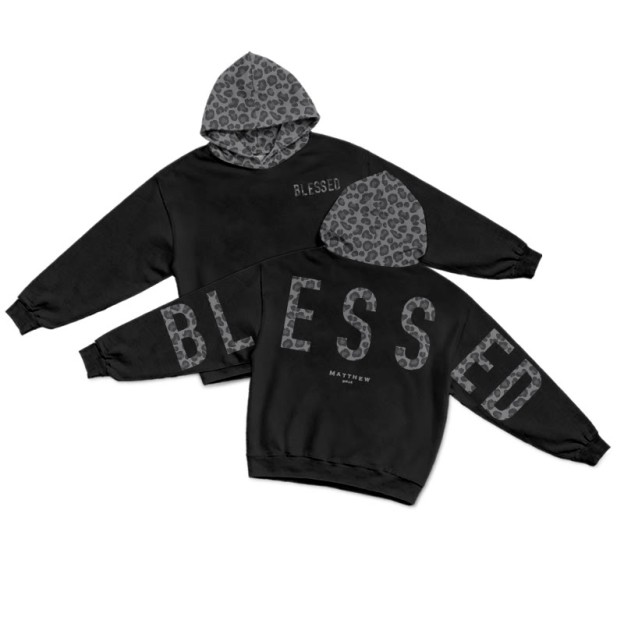 Blessed Matthew 5:3-12 Leopard Design Patchwork Print Causal Hoodie - Black-Grey - US44-46(8XL) - image 4
