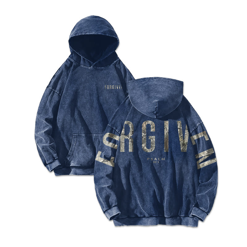 Forgiven Psalm 32:1 Dead Leaves Camouflage Printed Washed Hoodie  - Blue - US16-18(2XL) - image 5
