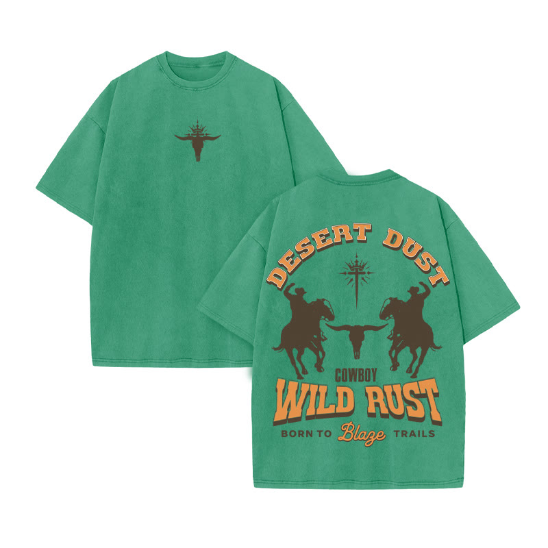 Unisex 100% Cotton DESERT DUST Western Style Print Acid Washed T-shirt