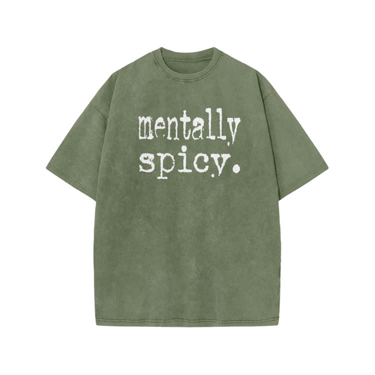 Mentally Spicy Print Acid Washed T-shirt - Army Green - US20-22(3XL) - image 5