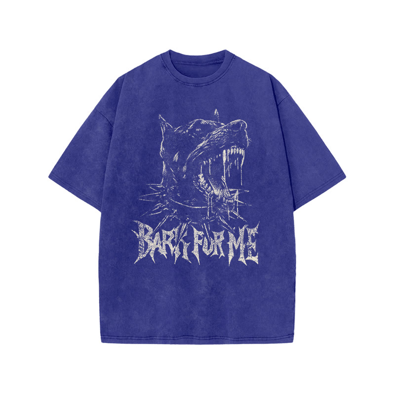 Roaring Mastiff Bark For Me Print Acid Washed T-shirt - Blue - US20-22(3XL) - image 7