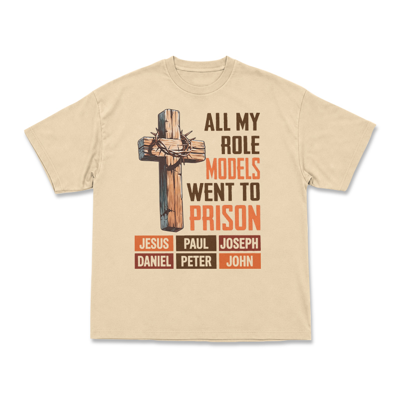 Cross and All My Role Models Went to Prison Statement Graphic T-Shirt - Apricot - US16-18(2XL) - image 5