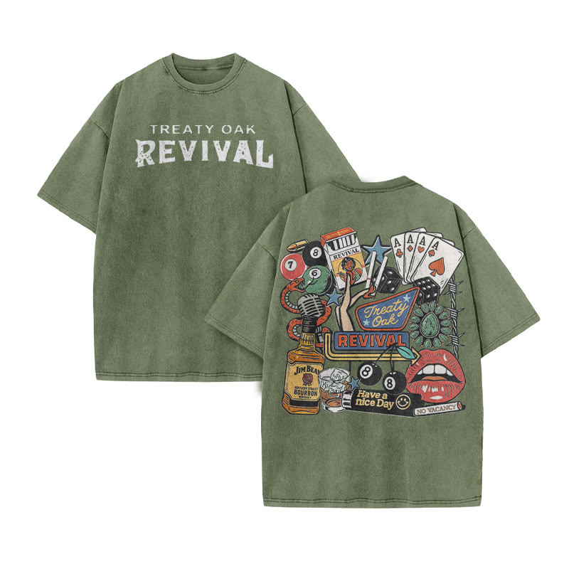 Have A Nice Day Vintage Print Acid Washed T-shirt - Army Green - US20-22(3XL) - image 9