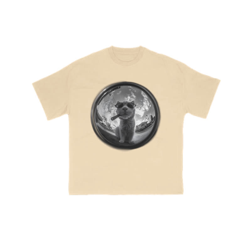 Unisex 100% Cotton Interest Cat Art Print T-shirt - Apricot - US16-18(2XL) - image 5